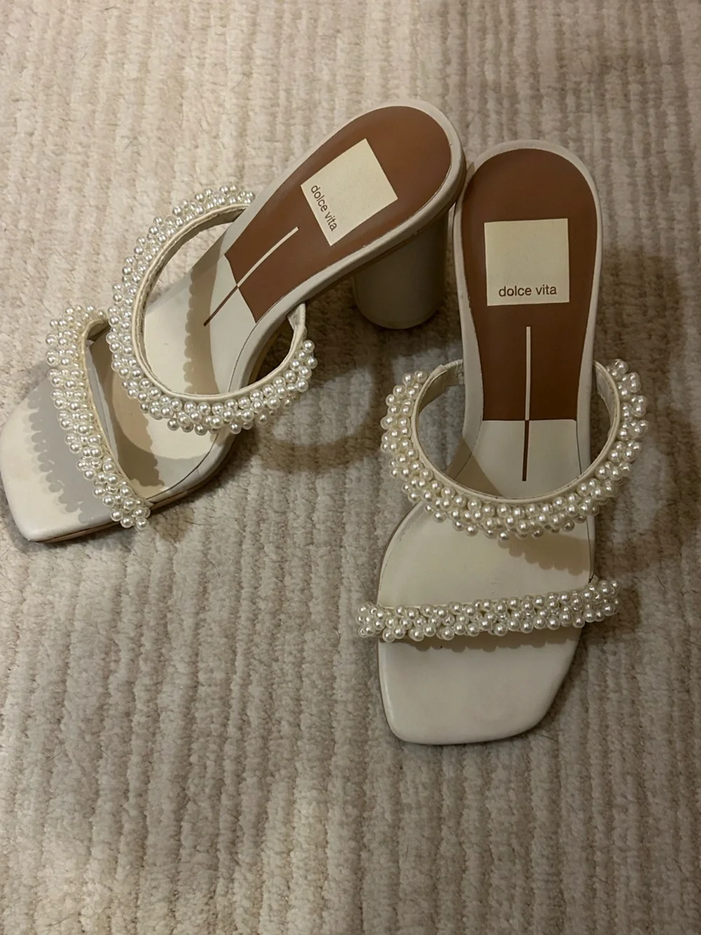Dolce Vita Ivory Pearl Block Heel Sandals